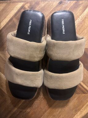 Free People Beige Suede Double-Strap Sandals